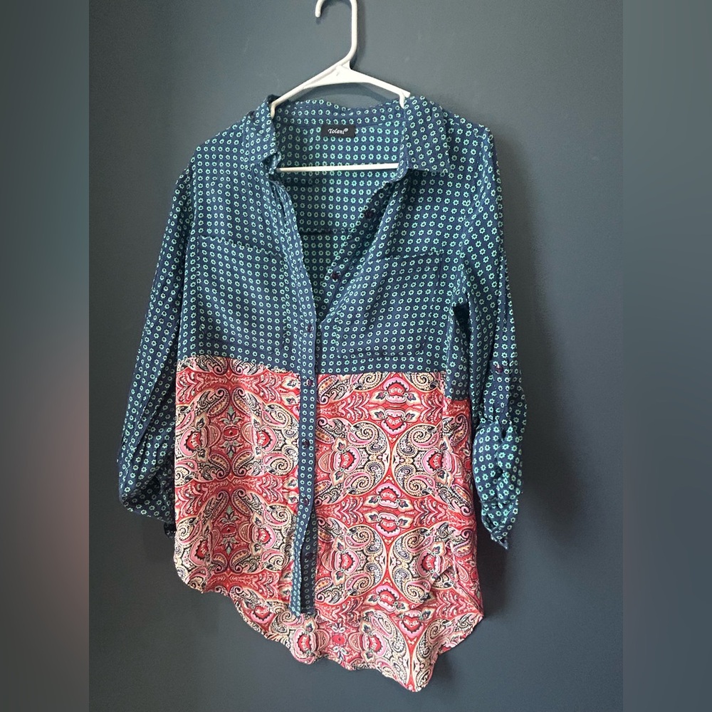 Tolani 100% Silk Boho Mixed Print Blouse | Effortless Chic
